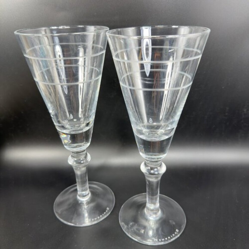 Newbridge Irish Clear Fine Crystal Chamagne Flute Set 2‎ Heavy Elegant Glasses